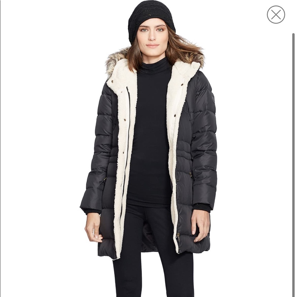 Navy blue down and feather fill parka